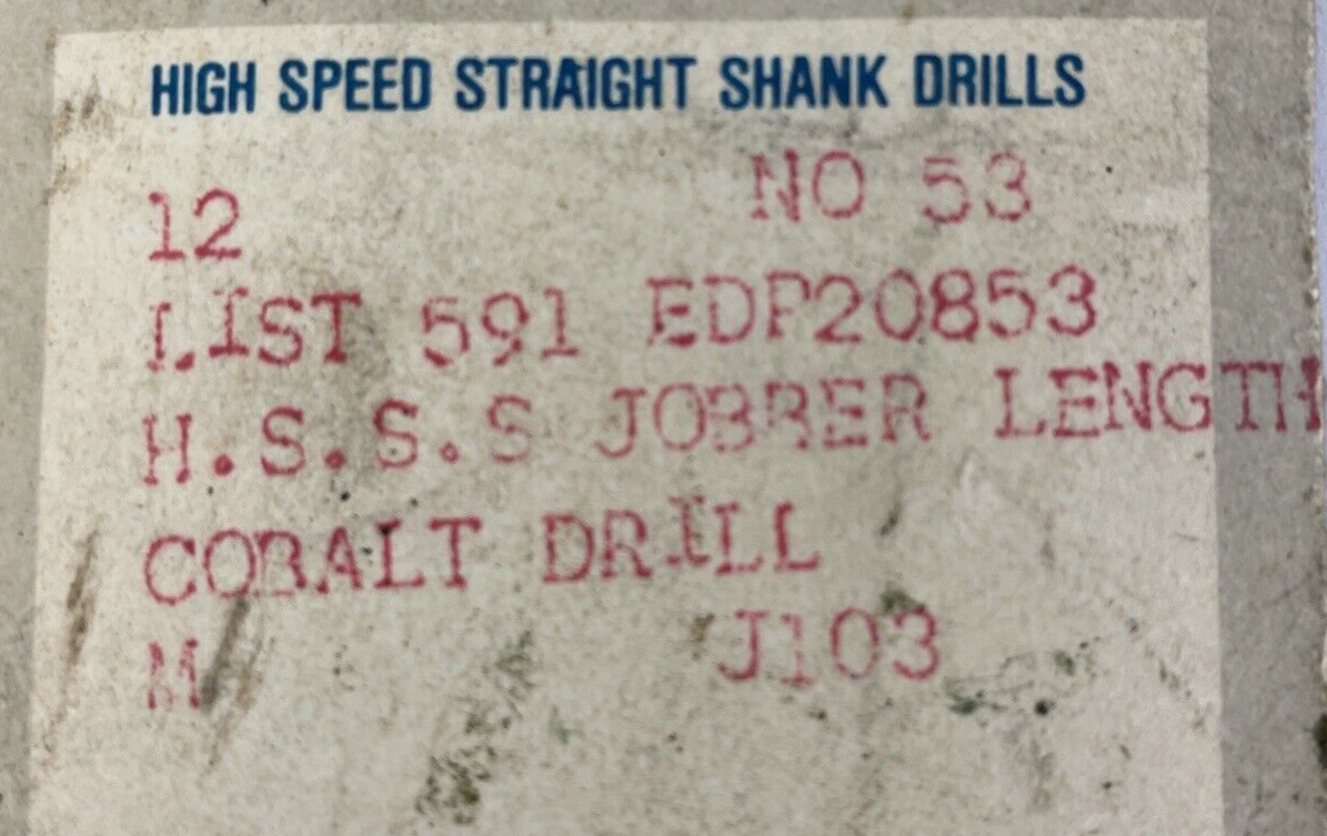 12 x Standard Tool List 591 EDP20853 H.S.S.S.S Jobber Length Cobalt Drill Bit