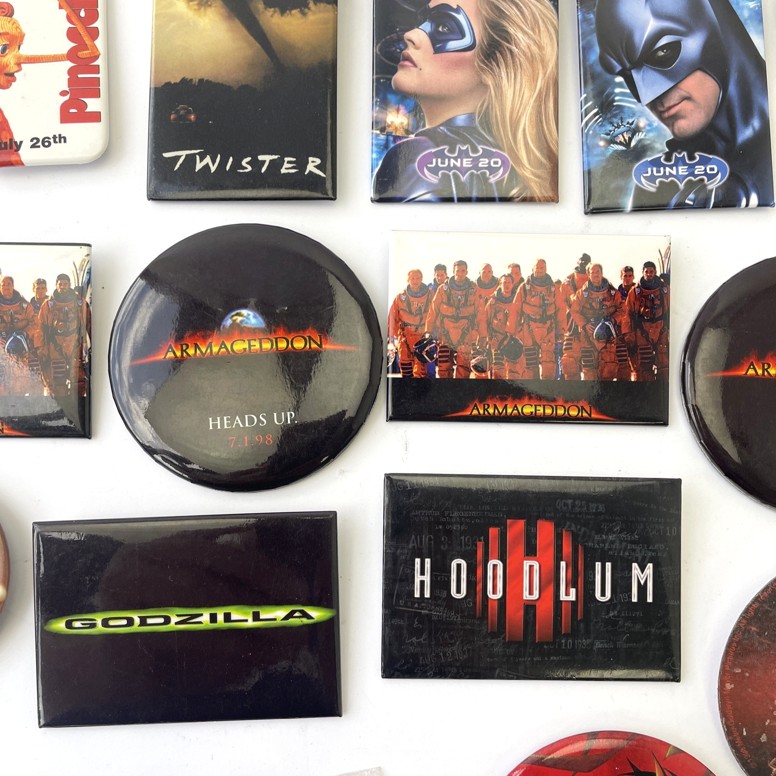 VINTAGE MOVIE PROMO BUTTON LOT of 52 PROMOTIONAL PIN BACK TV FILM Hollywood Swag