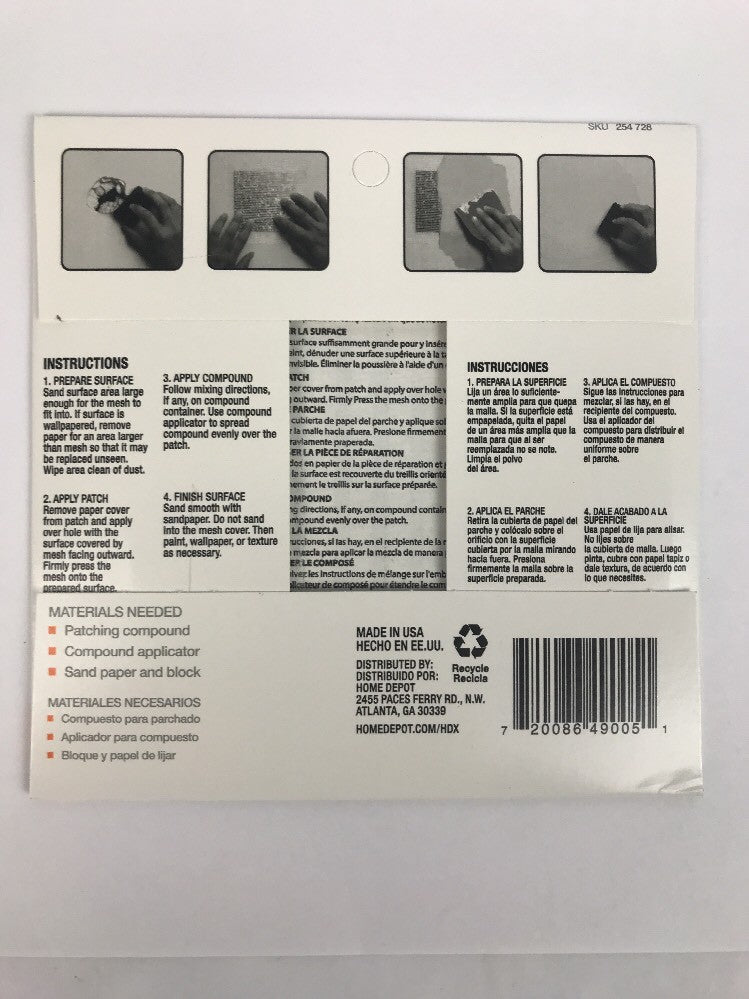 HDX 4 in. x 4 in. Drywall Repair Patch Steel Design Shrink-Resistant & Paintable
