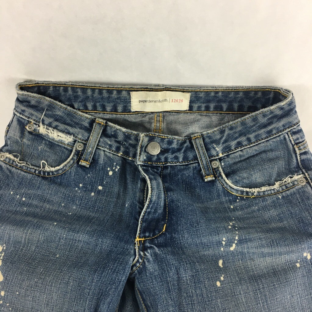 Paper Denim & Cloth Womens Ripper Jeans Blue Paint Splatter Distressed Cotton 26