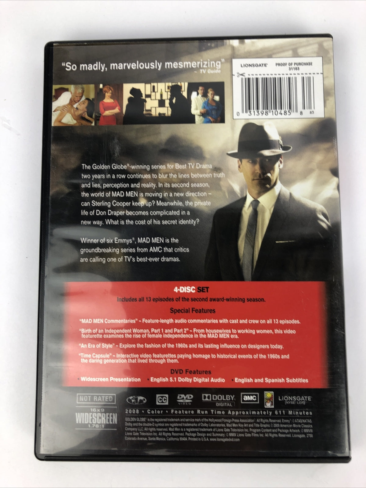 MAD MEN SEASON TWO DVD Mint Discs Guaranteed- Fast Free Shipping