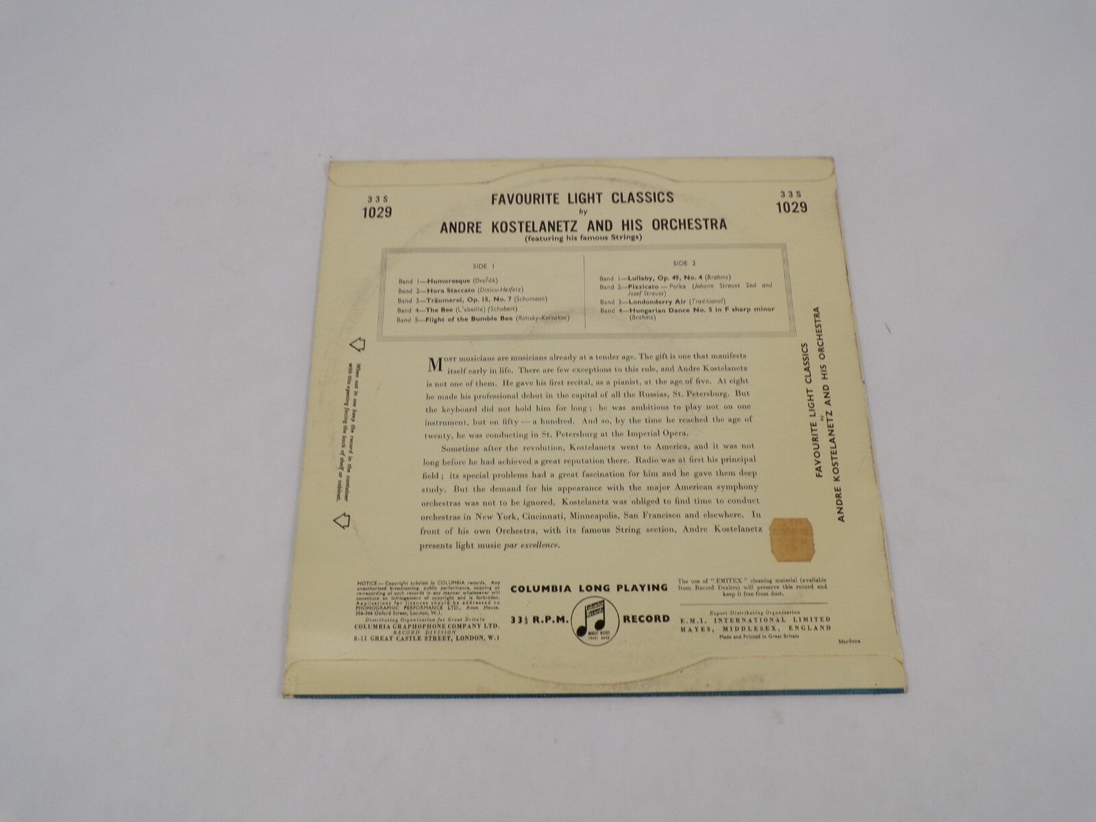 Favourite Light Classics Andre Kostelanetz And His Orchestra Vinyl Record