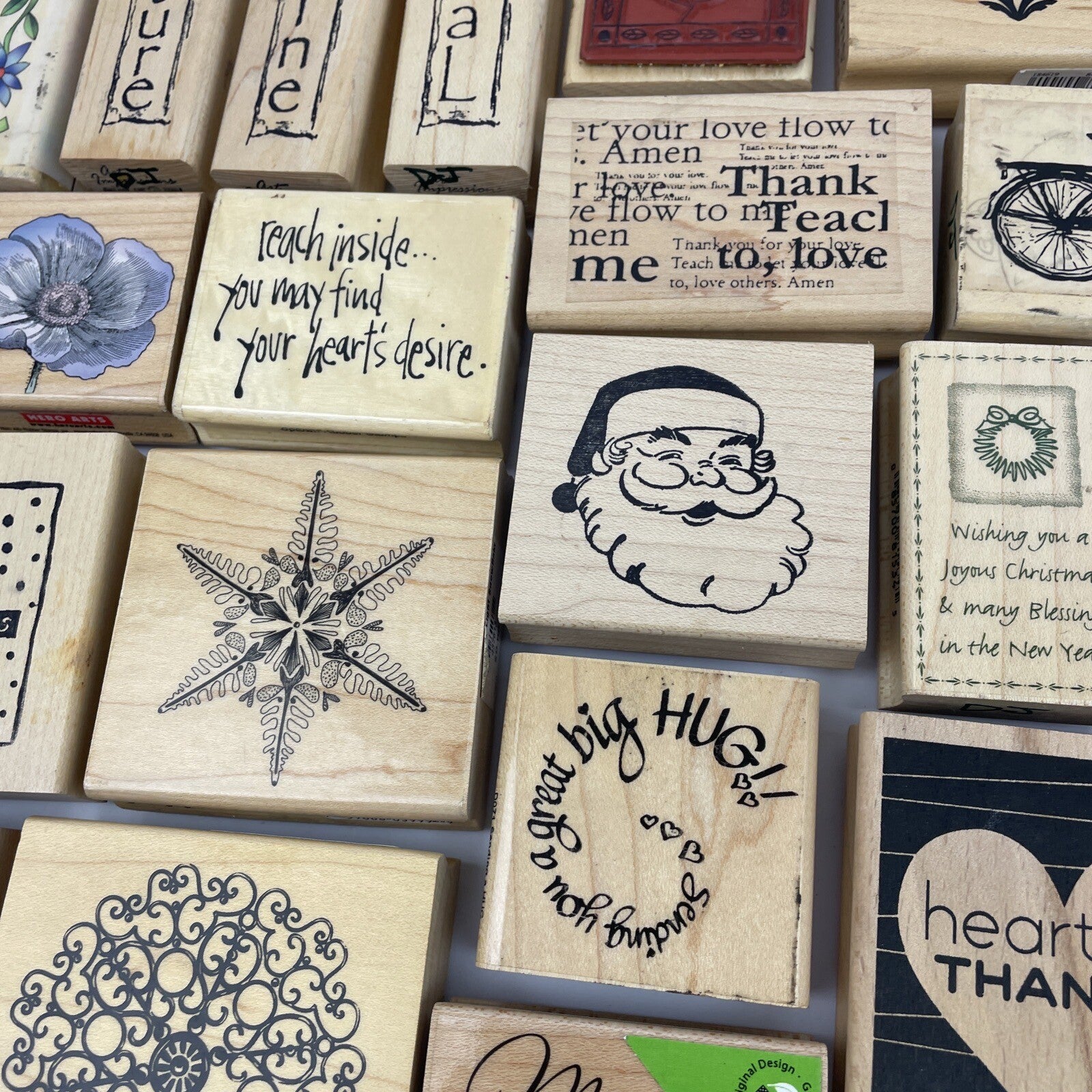 Rubber Stamp Lot of 34 SANTA Flowers Christmas Words Scrapbook Paper New Used