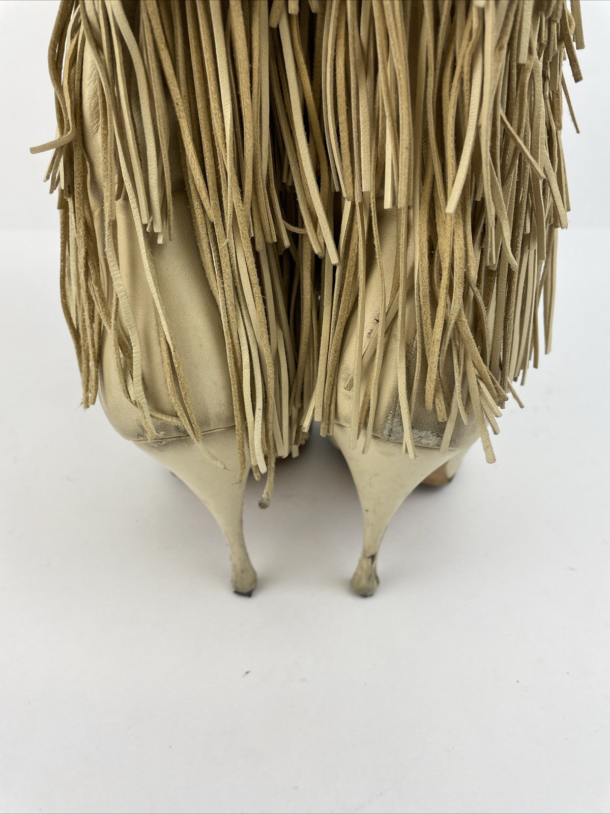 Brian Atwood Tan Fringe Leather Boots Size 37 1/2 Made in Italy