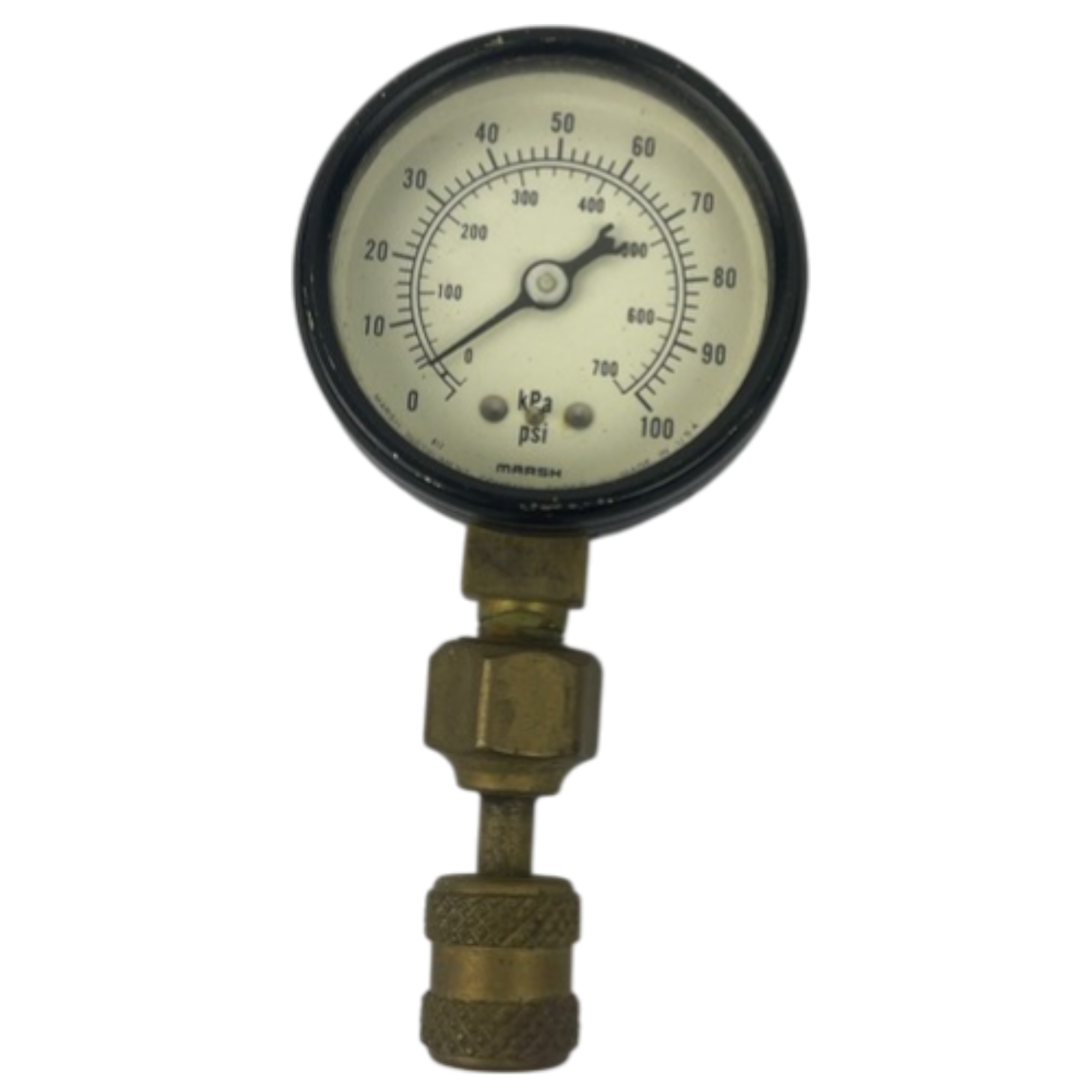 Vintage Marsh Instrument Co Pressure Gauge Black 0-100 2 ” w Compression Fitting