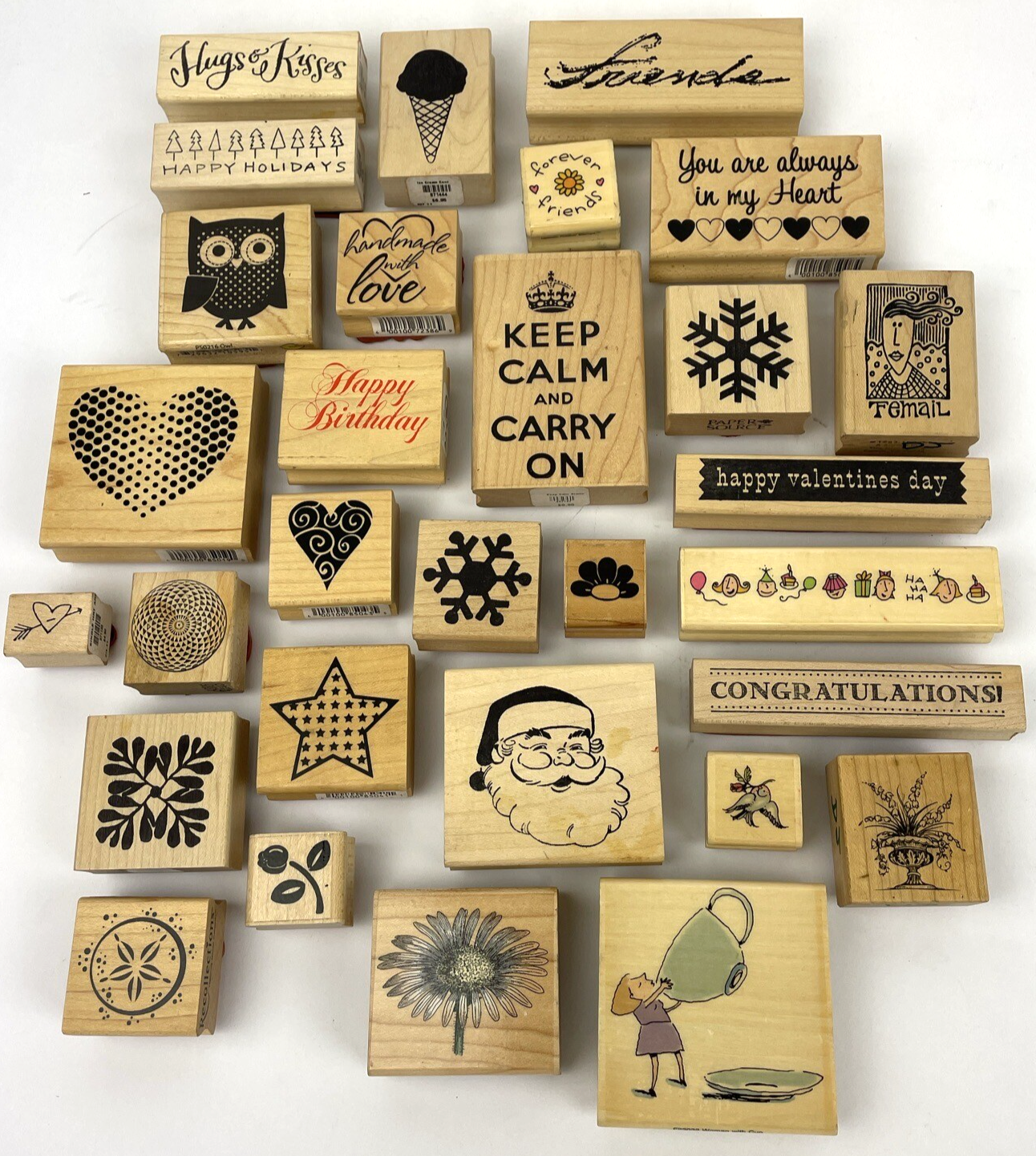 Huge Rubber Stamp Lot 30 SANTA Flowers Coffee Words Scrapbook Paper New Used