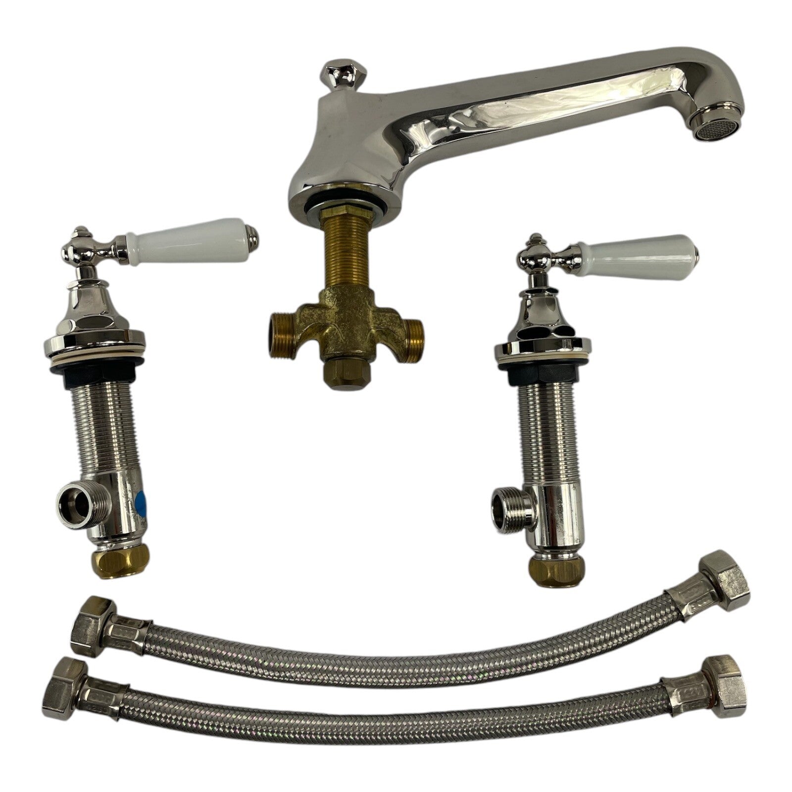 Kallista Tuxedo Lav Basin Faucet Roman Tub Set WHITE Handles Nickel POLISHED