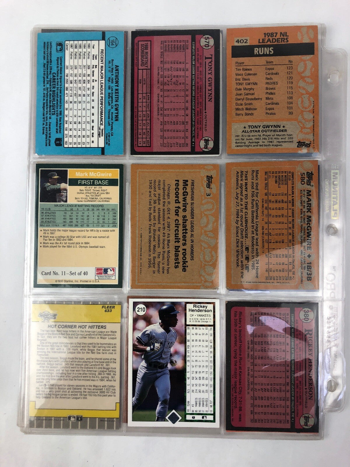 22 CARD LOT VINTAGE BASEBALL STARS GWYNN JORDAN RIPKEN RYAN BOGGS McGUIRE FS