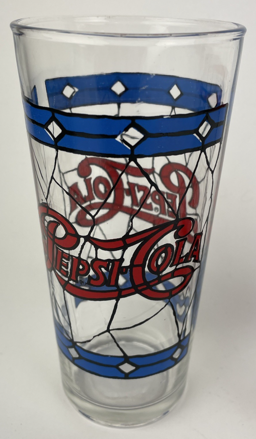 2 x Vintage 1970 Pepsi / Coca Cola Soda Pop Blue Red 12 oz Stained Glass Window