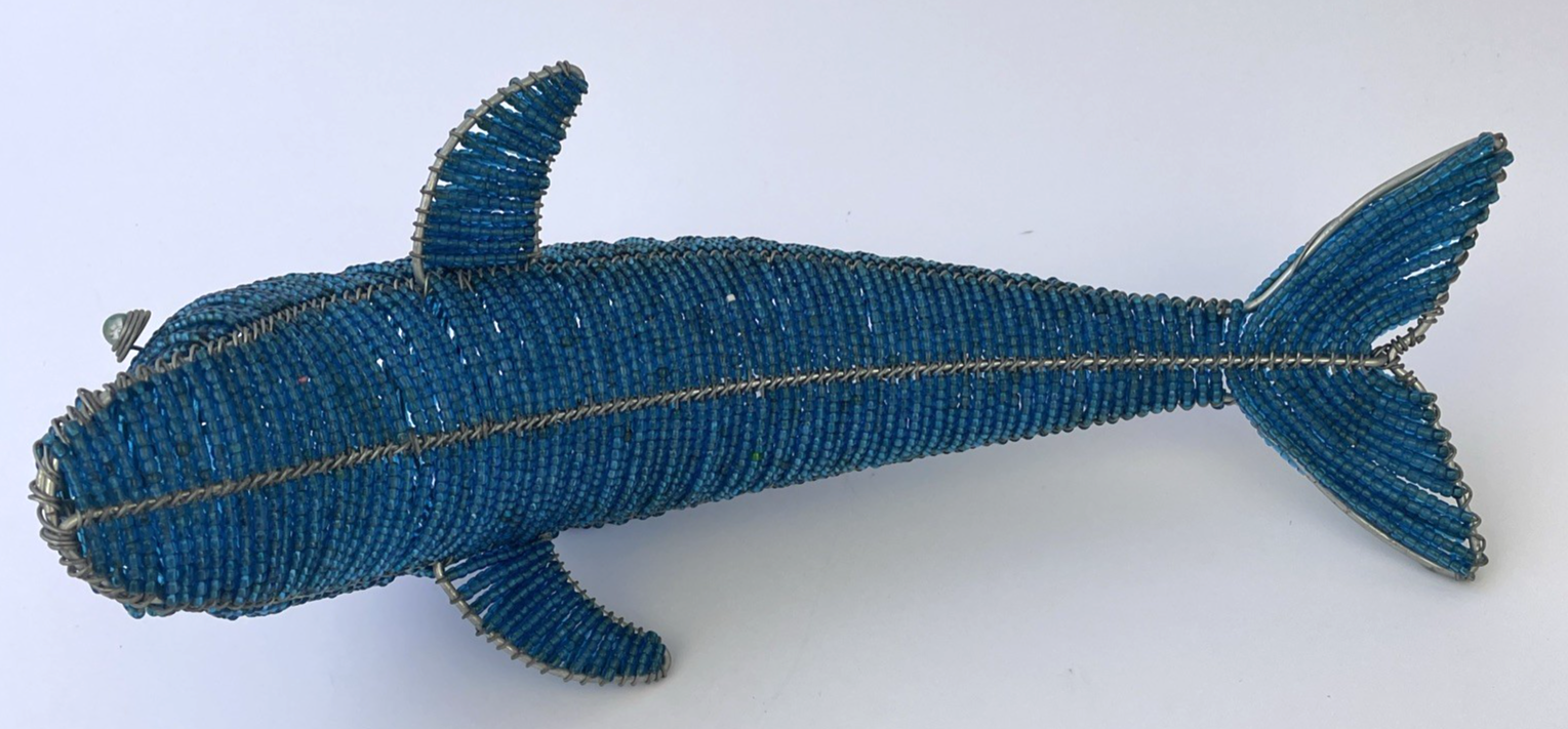 Dolphin Porpoise Beautiful Blue Bead Beaded Hanging HAND Made By Beadworx 12"