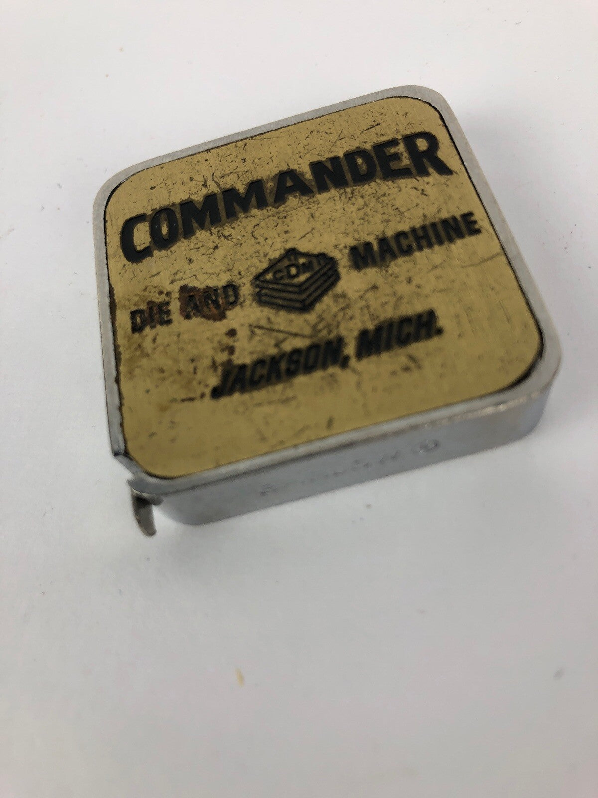 Vintage COMMANDER DIE SND MACHINE Jackson MICH Advertising Barlow Measuring Tape