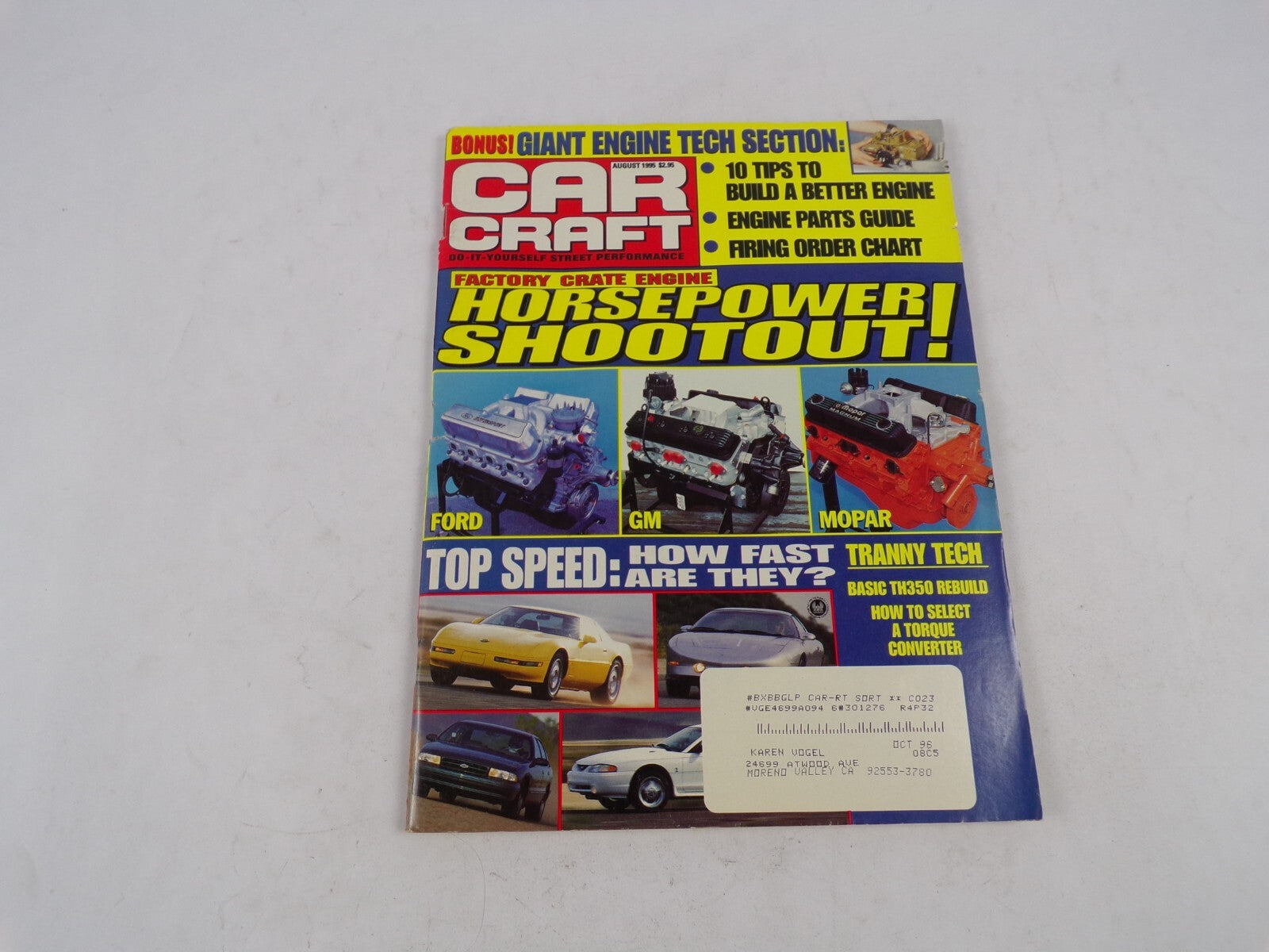 August 1995 Car Craft Factory Crate Engine Horsepower Shootout! Bonus! Giant Eng