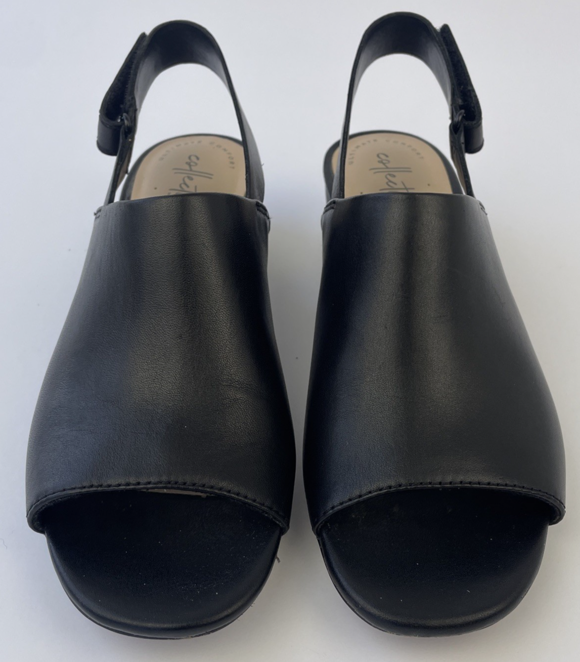 Women's Clarks Elisa Lyndsey Leather Open Toe Heeled Sandals Shoes Size 6 Black