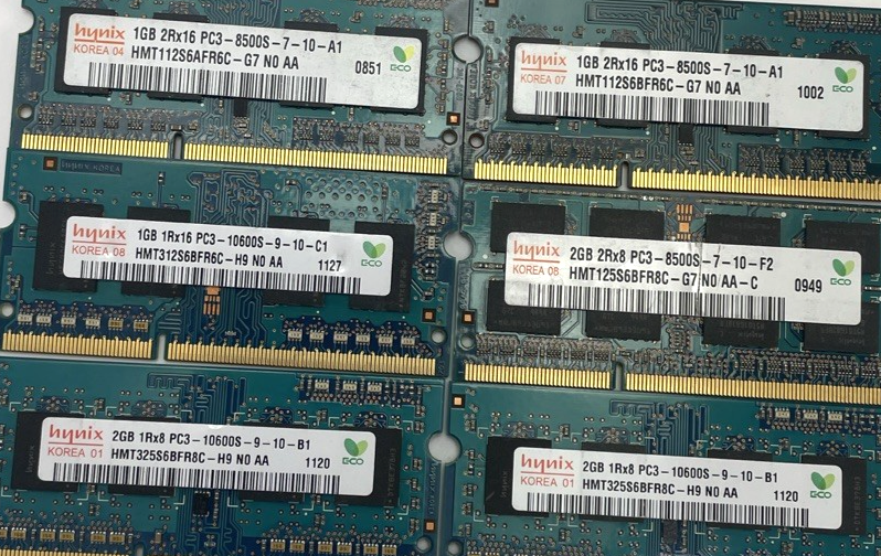 6 x  Hynix 1 2 GB 1Rx8 PC3-10600S-9-10-B1 / A1 RAM LOT - LOOK