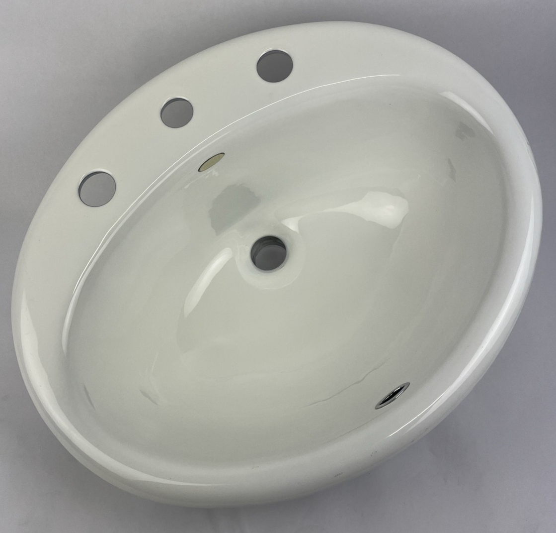 KOHLER K-2904 Farmington white cast iron drop in bathroom sink 8 inch widespread faucet centerset NOS