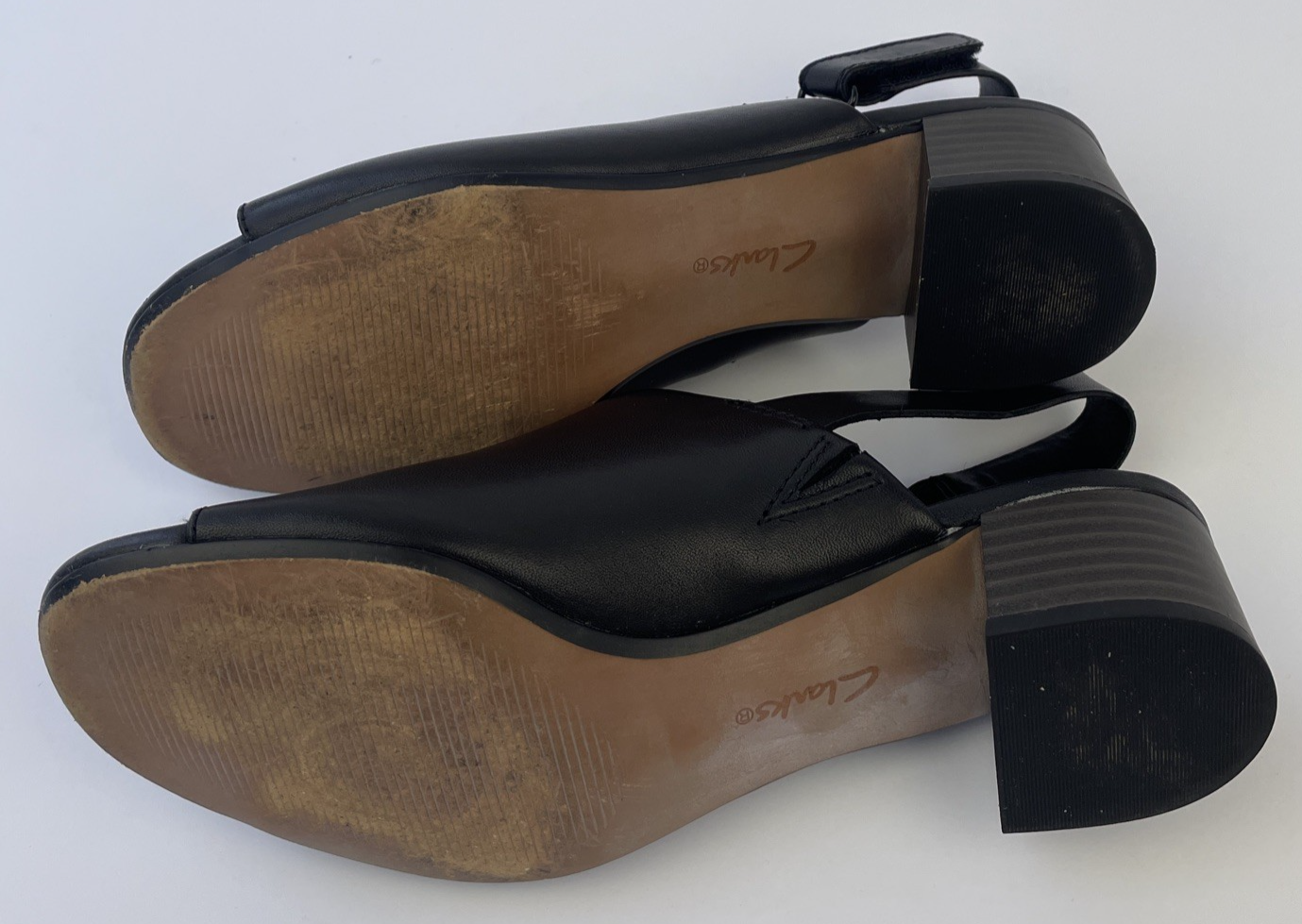 Women's Clarks Elisa Lyndsey Leather Open Toe Heeled Sandals Shoes Size 6 Black