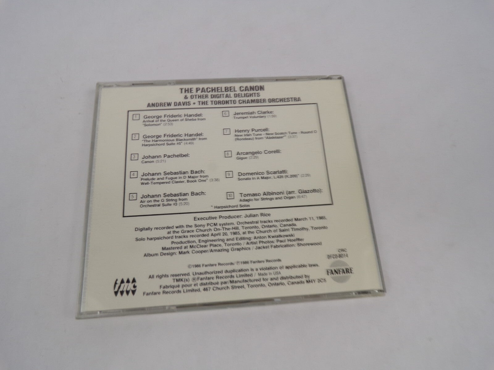The Pachelbel Canon And Other Digital Delights George Frideric Handel CD#63