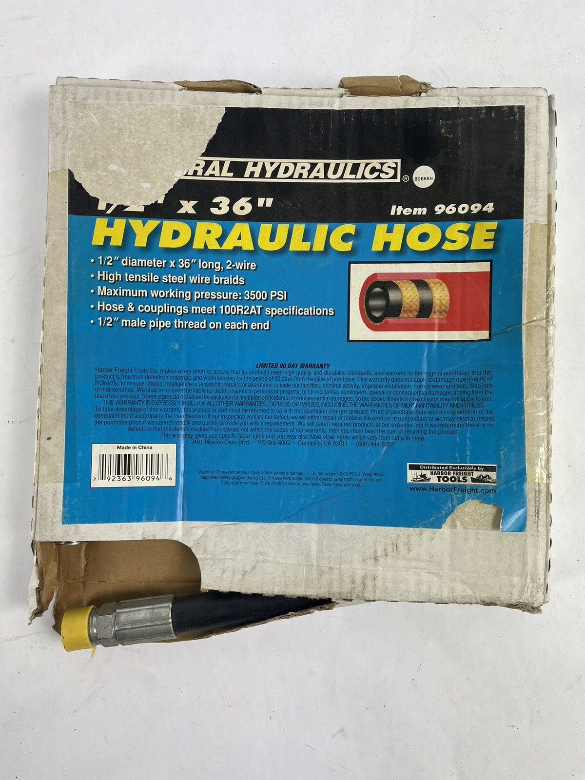 Central Hydraulics 1/2" X 36" Hydraulic hose 96094