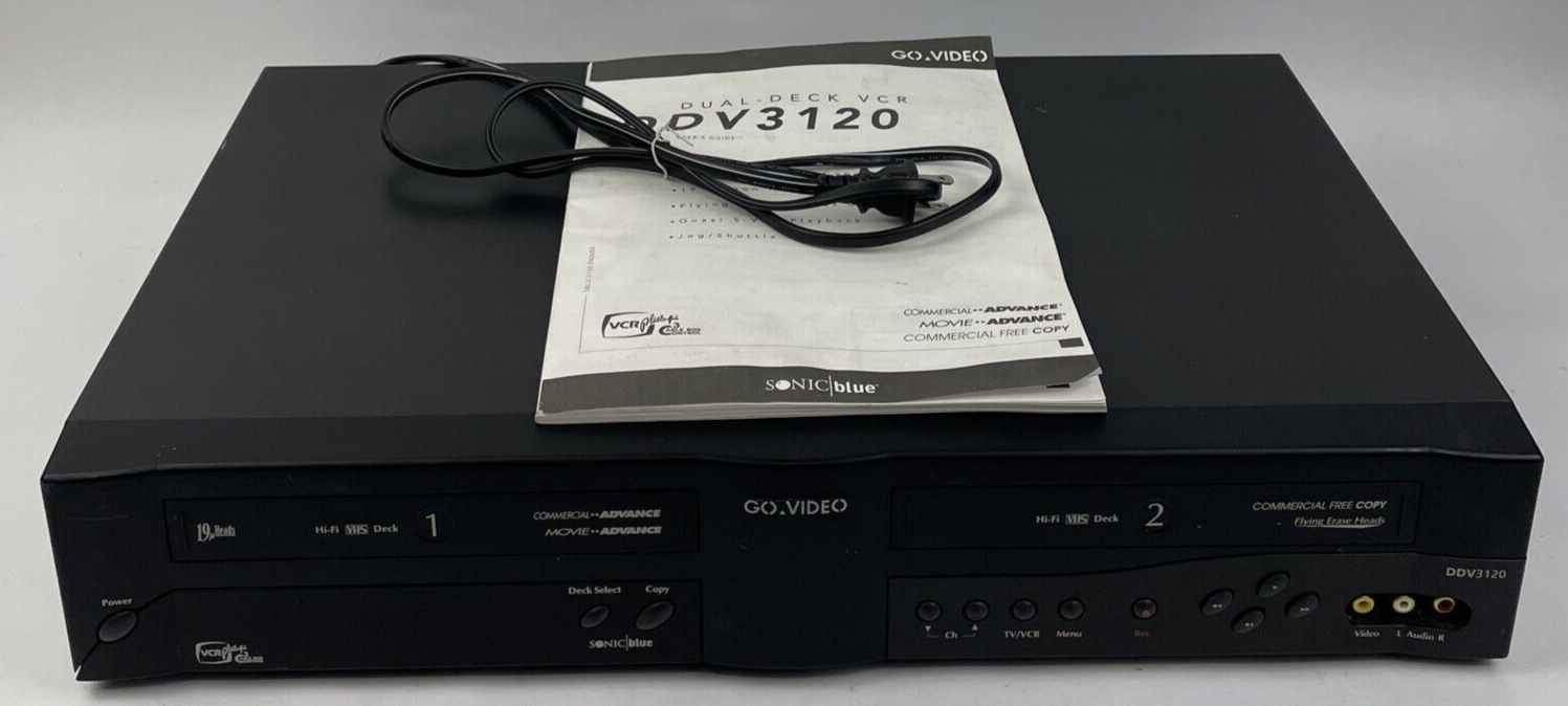 Go-Video DDV3120 Dual-Deck VHS VCR Recorder Player NO REMOTE - AS IS NOT TESTED