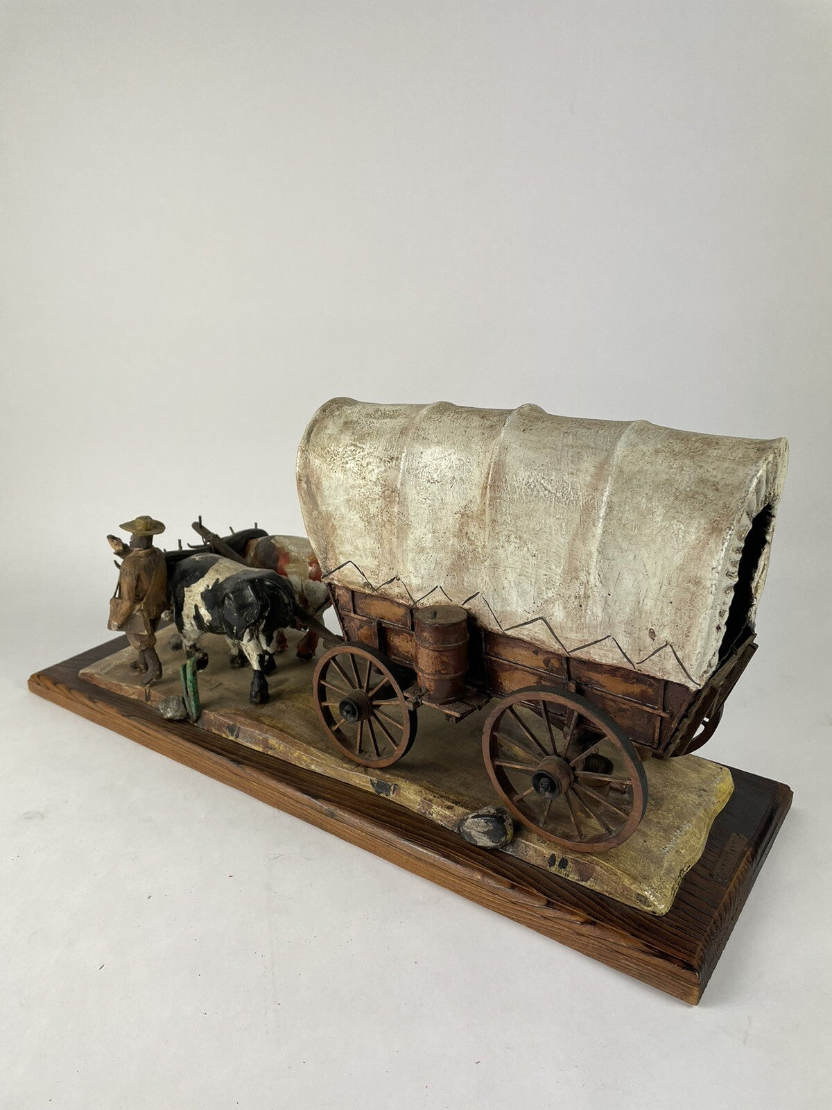 Oscar M Cortes 1980 Hand ORIGINAL HAND CARVED wooden covered wagon