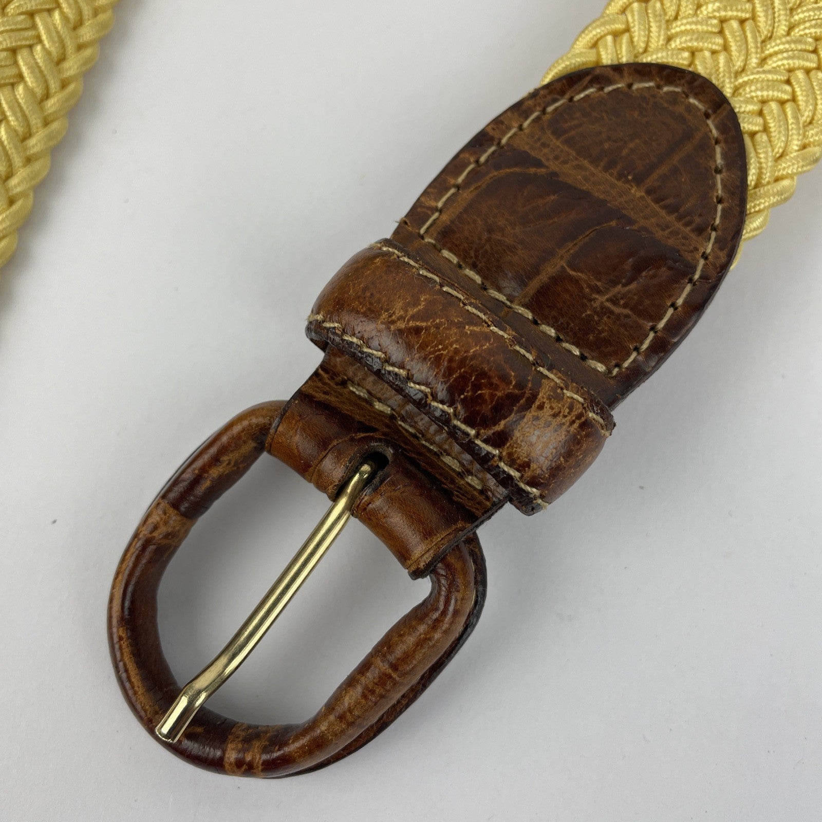 Bullock & Jones Belt Men’s XL 42-44 Yellow Braided Genuine Leather Made In Italy