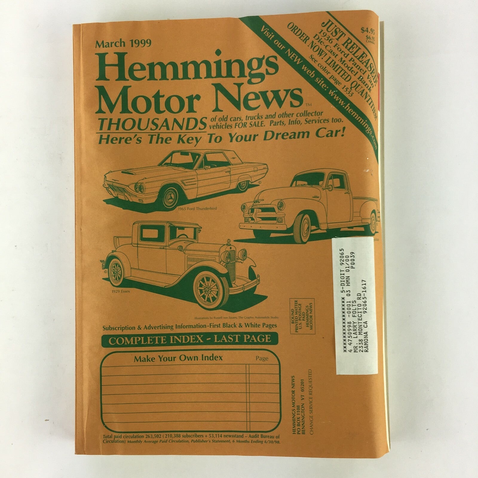 March 1999 Hemmings Motor News thousands of Old Cars, trucks & Other Collector 