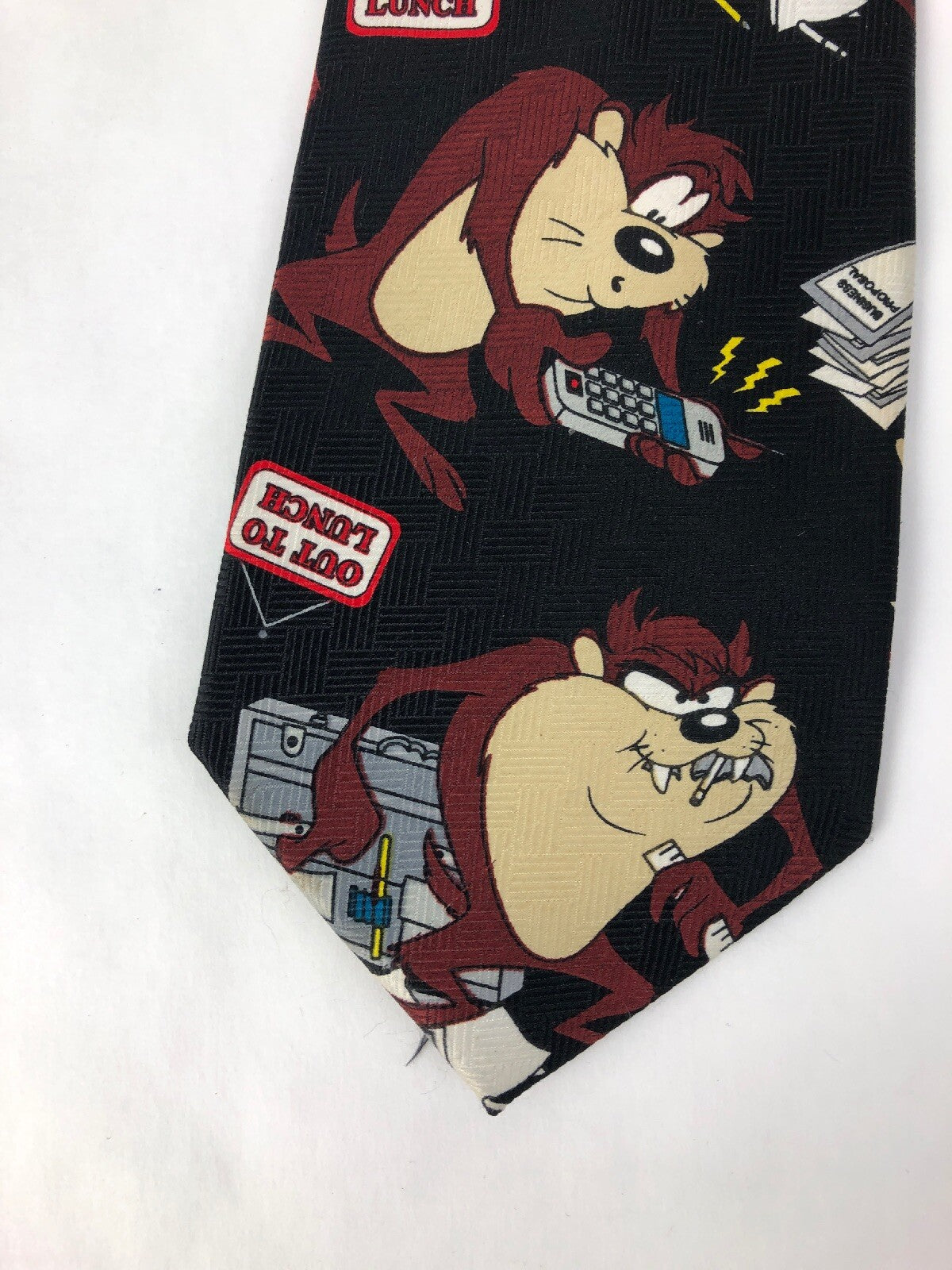 1999 Looney Toons Taz Necktie Office Phone Out To Lunch Laptop Briefcase Print