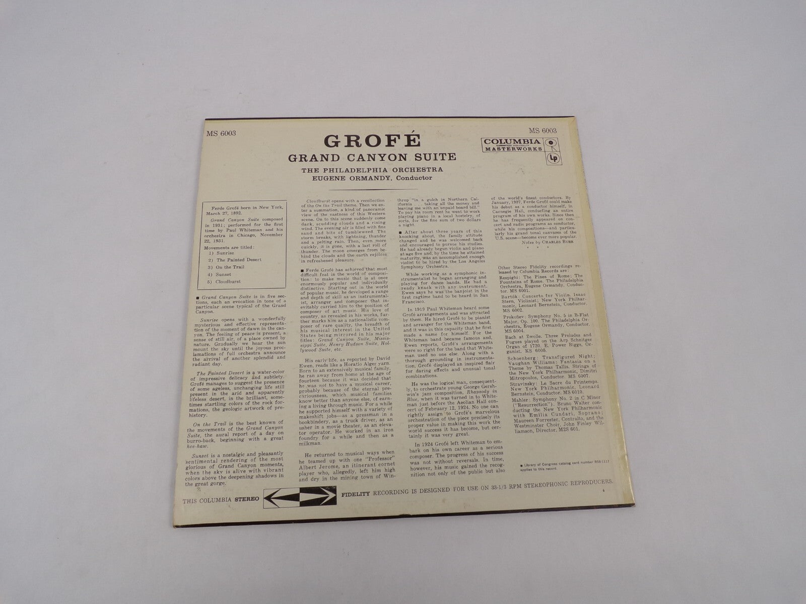 Grofe Grand Canyon Suite The Philadelphia Orchestra Sunrise Vinyl Record