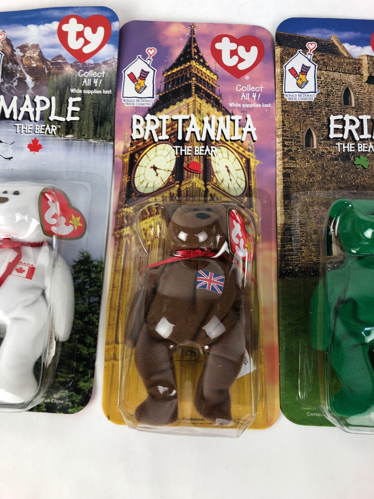 Ty 1999 McDonalds TBB International Bears 4 pc set Glory Britania Erin & Maple