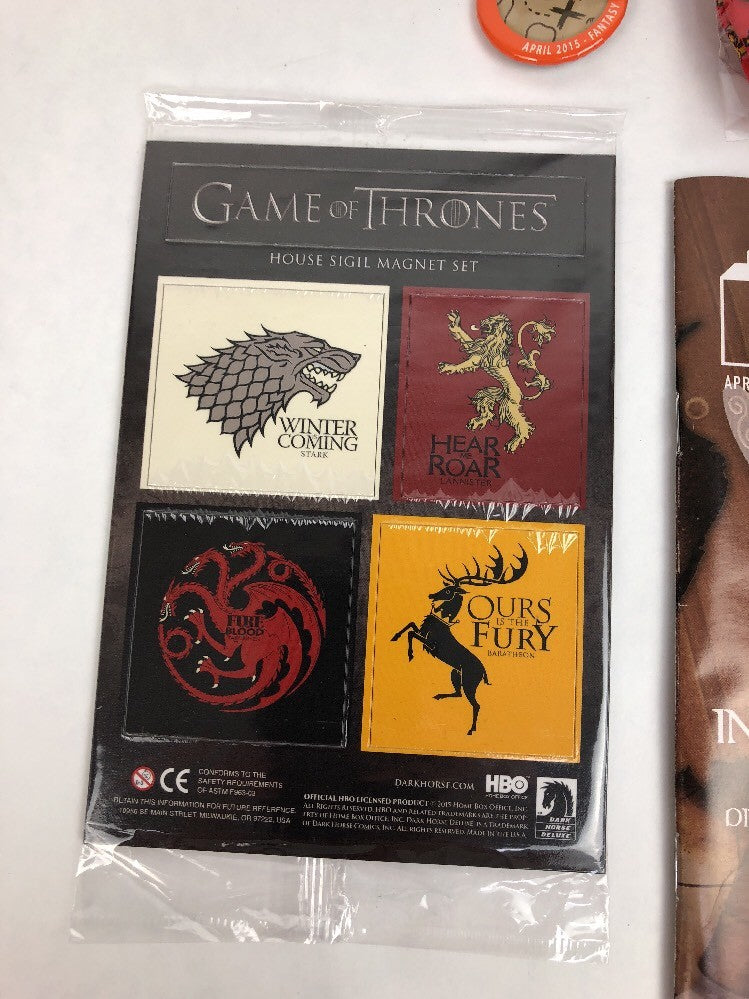 HBO Game of Thrones Loot Crate Bundle Magnets Pin Magazine Crown Bow Tie