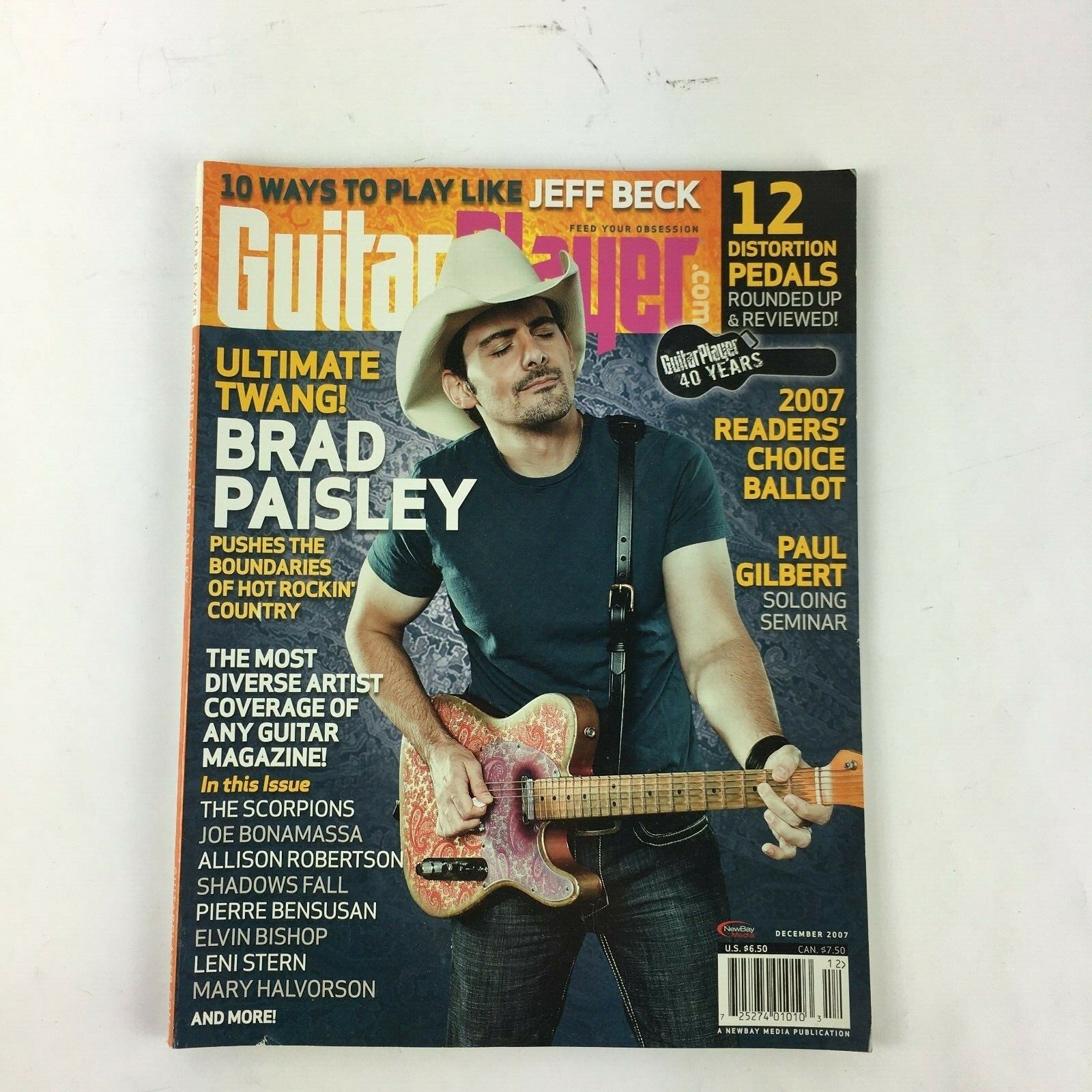 December 2007 Guitar Player Magazine Brad Paisley Paul Gilbert Jeff Beck Elvin