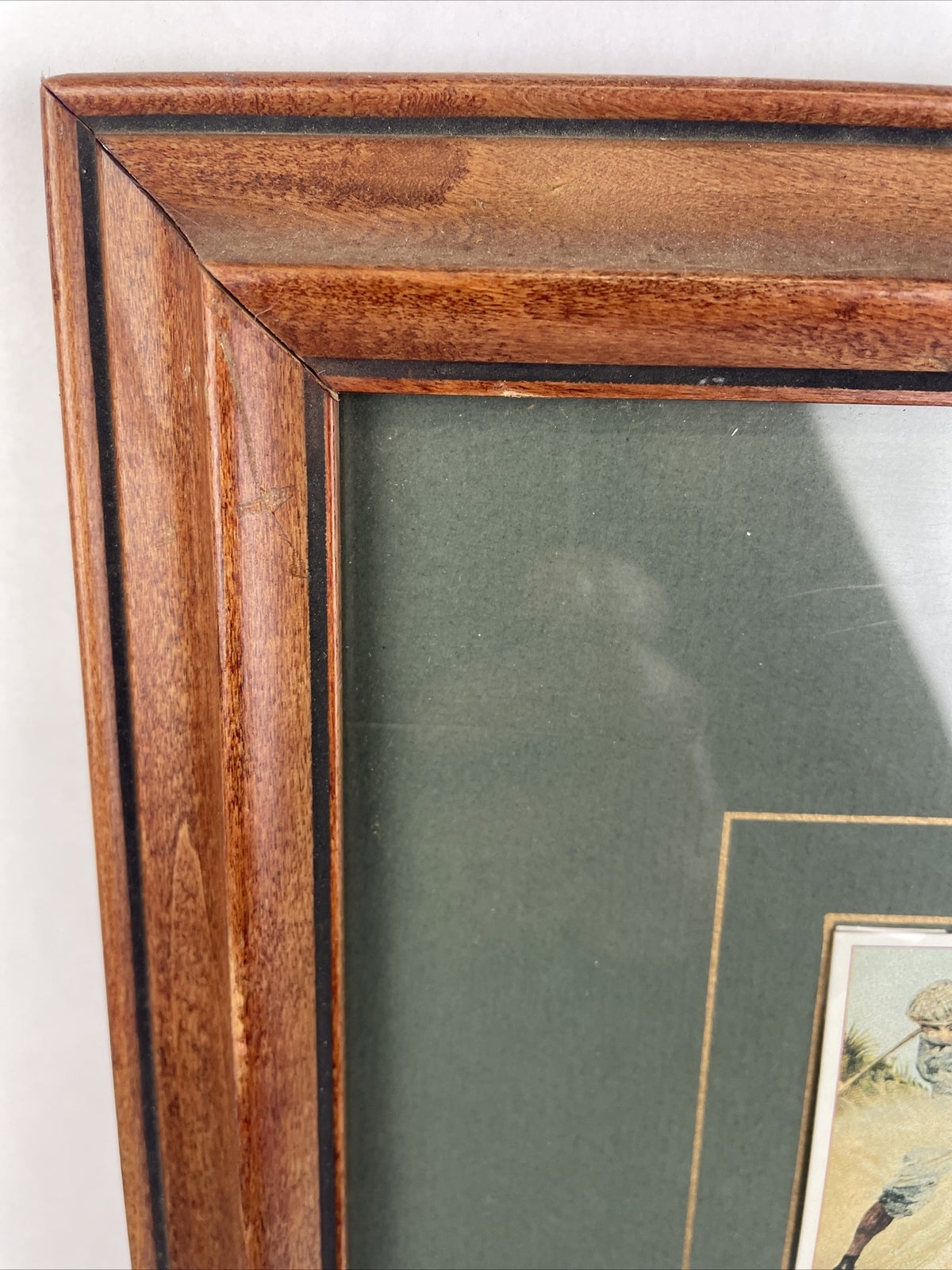 Framed and matted collection of 18 vintage style cigar tobacco golf trading cards with historical information display artwork collectible memorabilia