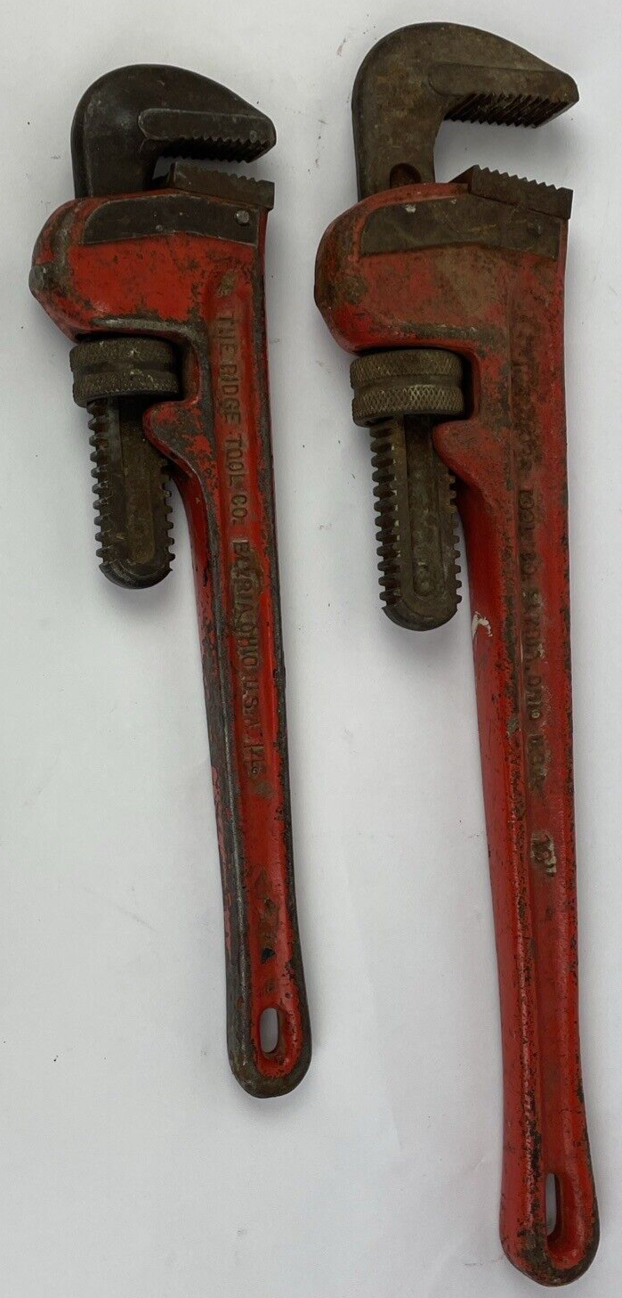 LOT Used Ridgid 18” & 14'' pipe wrenches Ridge Tool Co USA Vintage Tool Lot VGC