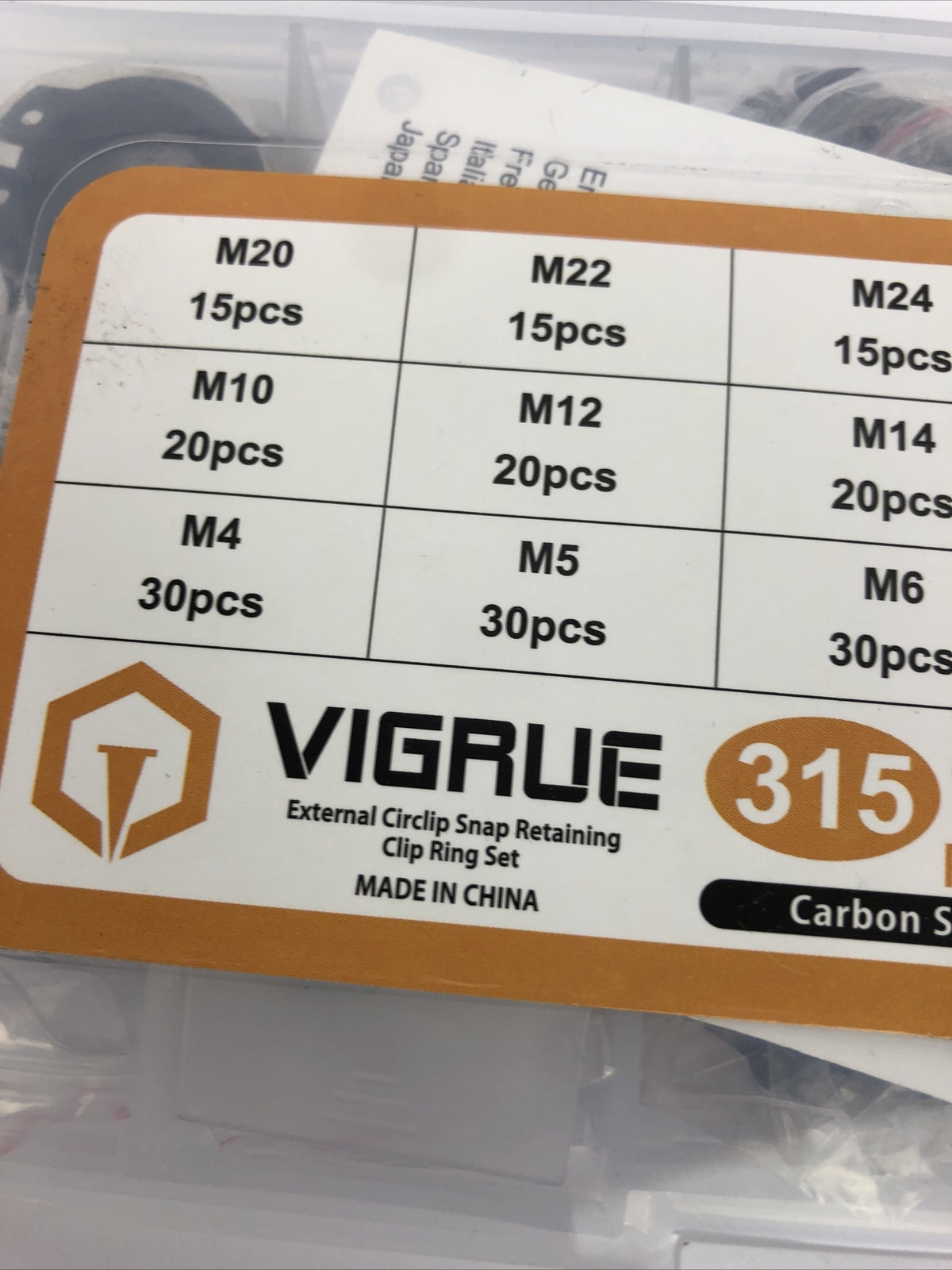 VIGRUE 315 Pieces External Circlip Snap Retaining Clip Ring Set Carbon Steel 
