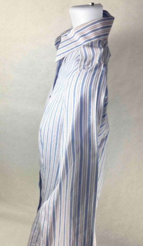 Etro Milano Button-Front Shirt White Blue Striped Long Barrel Cuffed Sleeves 44
