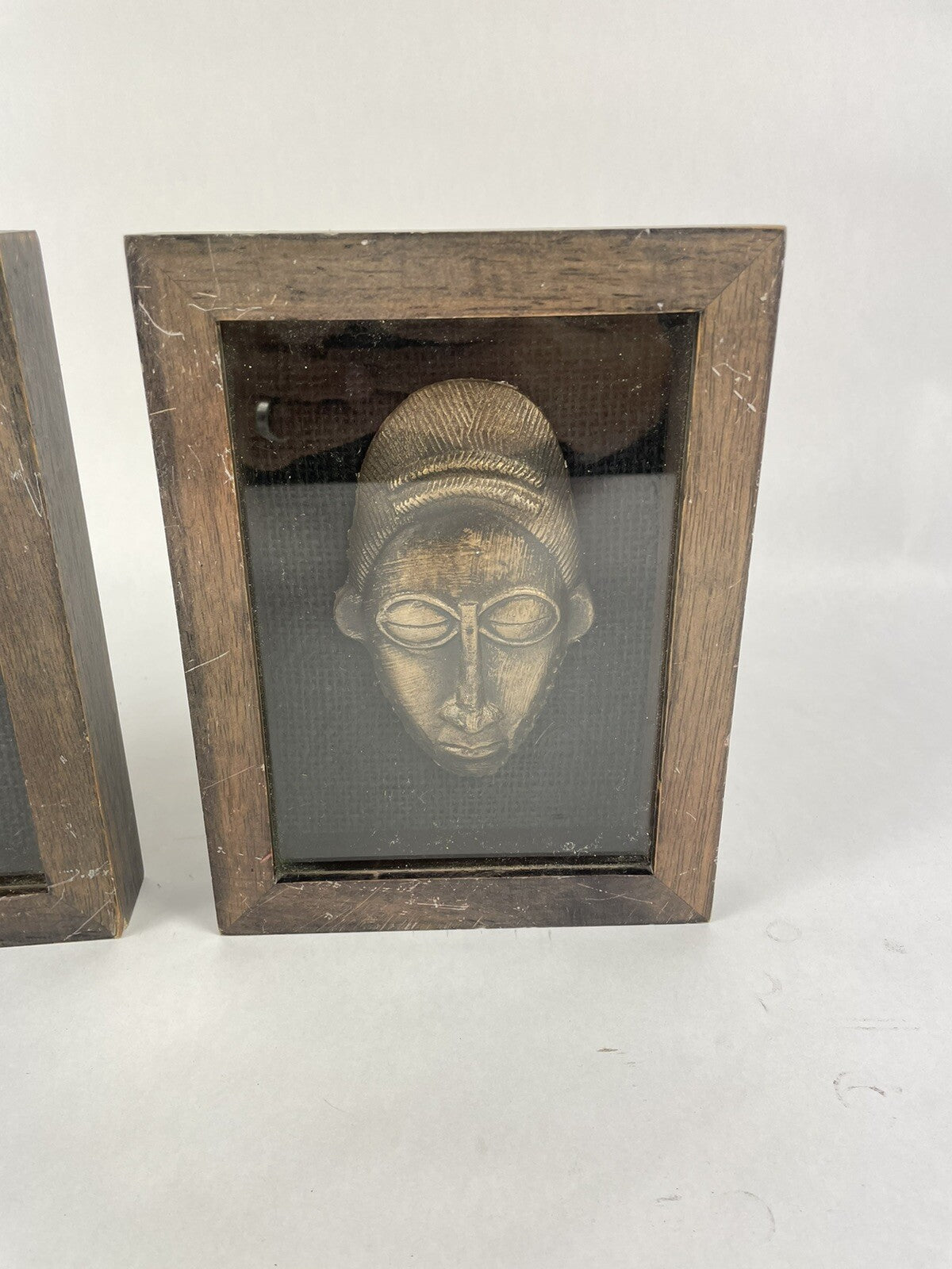 Lot of 2: Tribal Face Art Shadow Box Wooden Frame made in Thailand