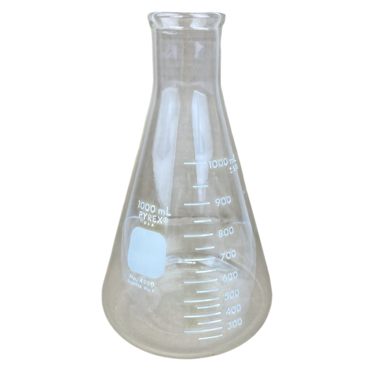 PYREX 1000mL Erlenmeyer Flask No. 4980 Stoper # 9 USA Laboratory Glass