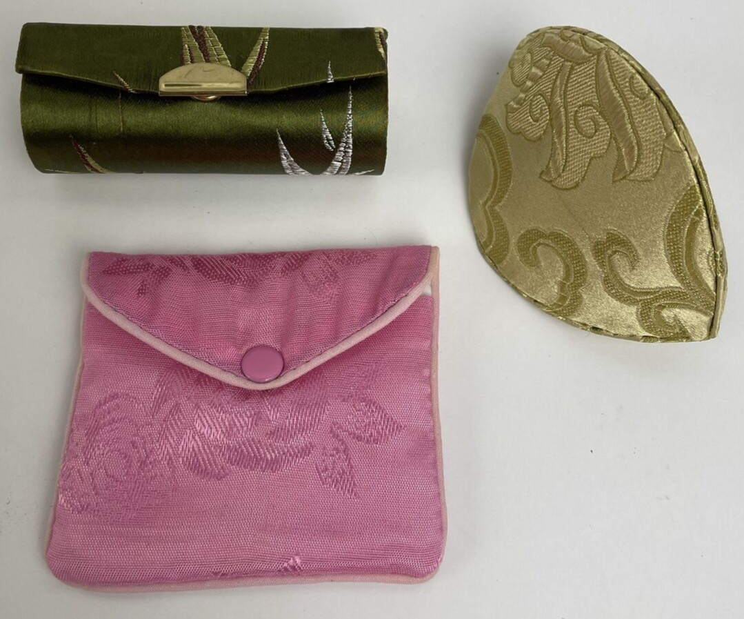 Chinese Silk Coin Purse And Silk Lipstick Holder with Mirror & Pouch VGC LOOK