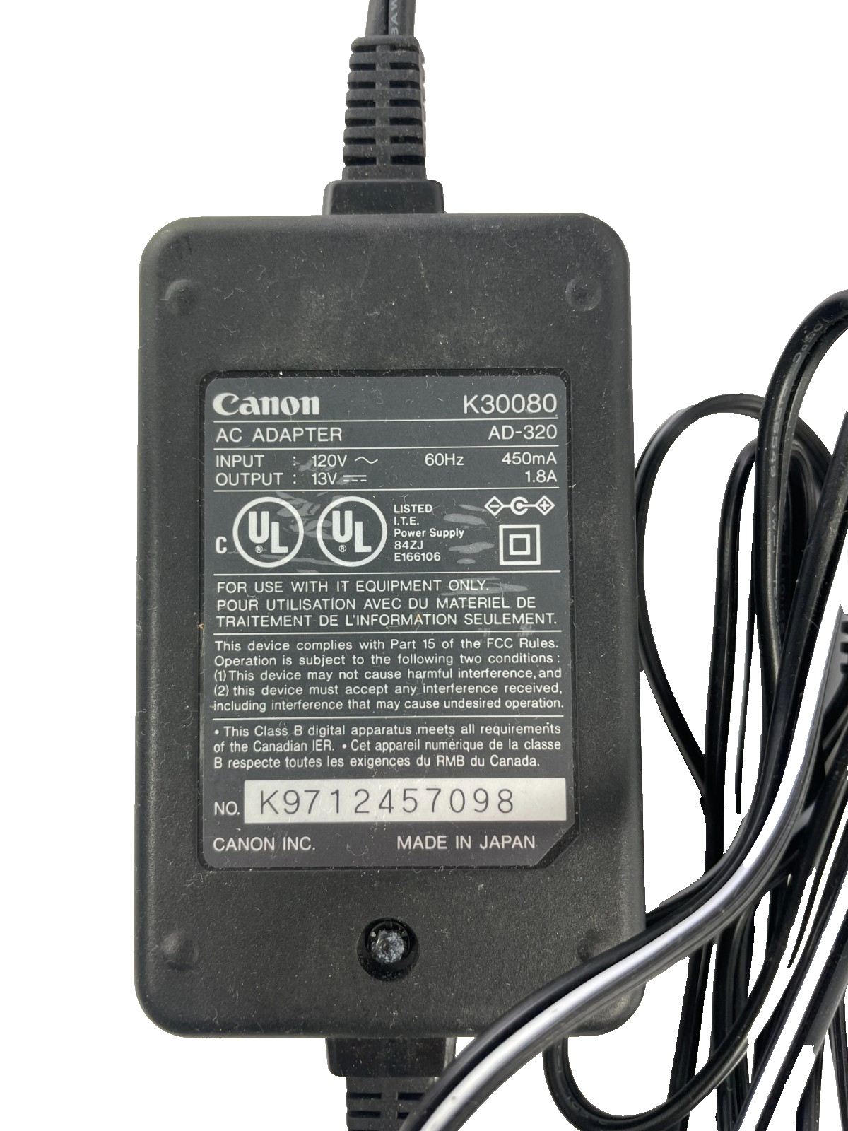 Geniune Canon Model K30080 Output 13V 1.8A AC Power Supply Adapter #A71