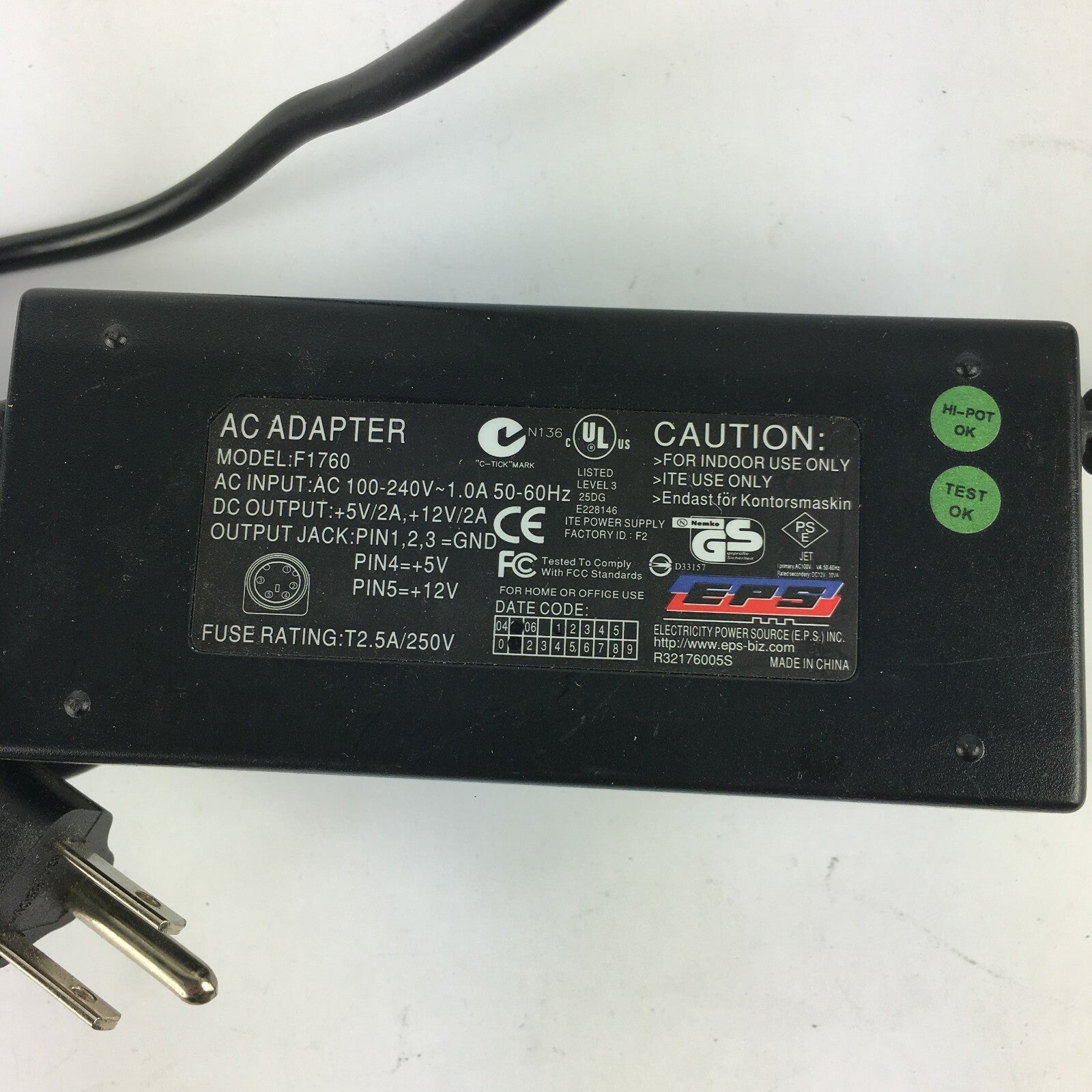 Genuine EPS F1760 Output 12V 2A Power Supply Adapter A54