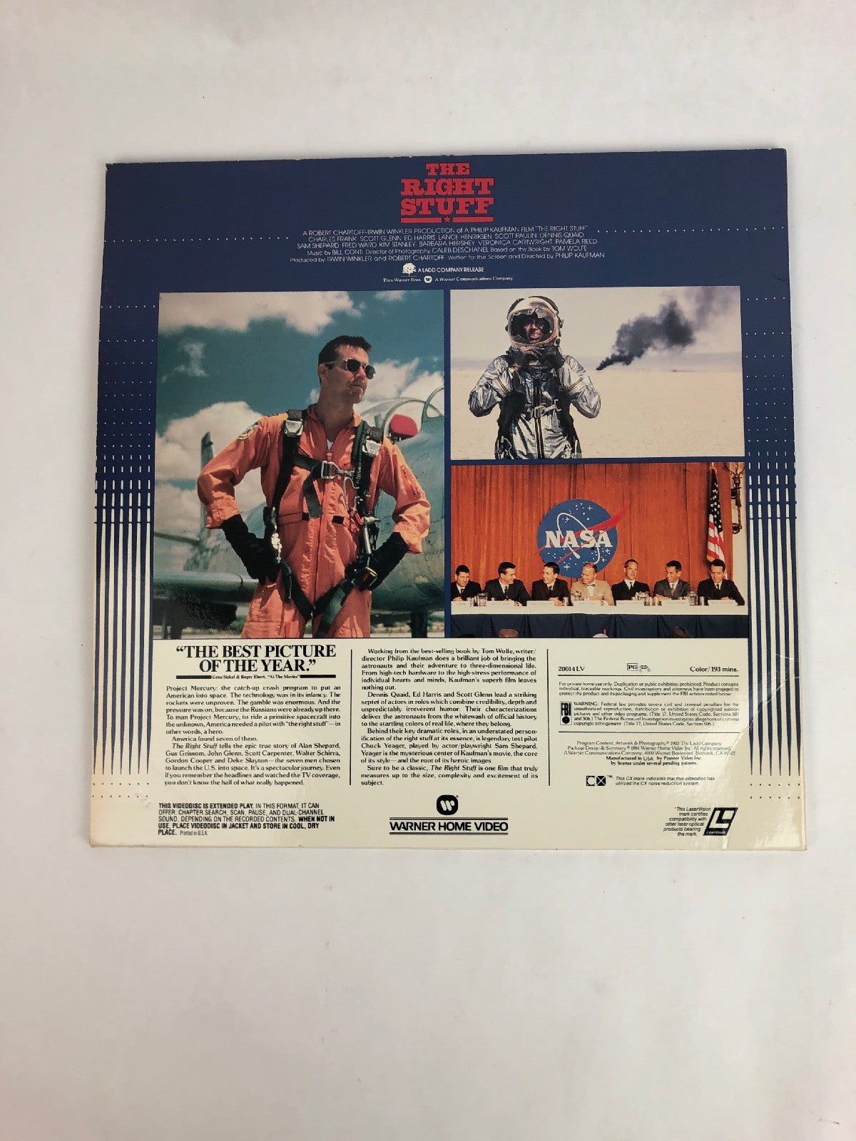 THE RIGHT STUFF LD Sam Shepard Ed Harris Dennis Quaid Extended Play Free Ship