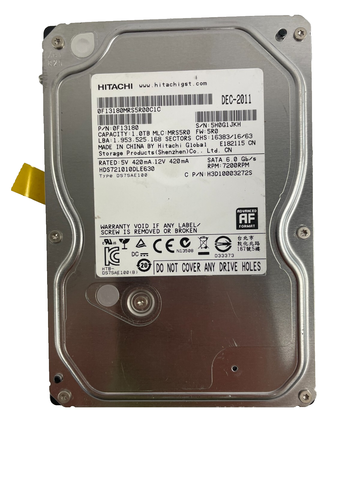 Hitachi Model HDS721010DLE630 SATA Hard Disc Drive 7200RPM 1TB Cache Size 32 MB