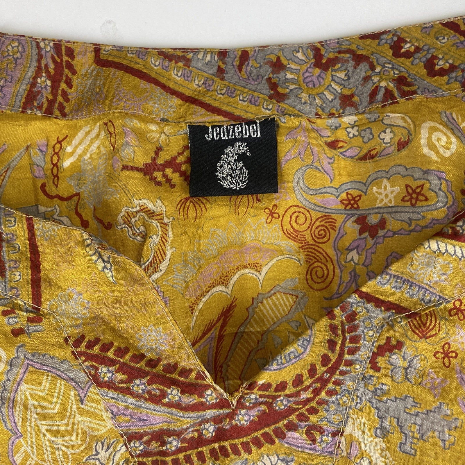 Jeazebel MULTI COLOR Indian  SILK PRINT  KAFTAN Short Sheer DRESS Sz Small
