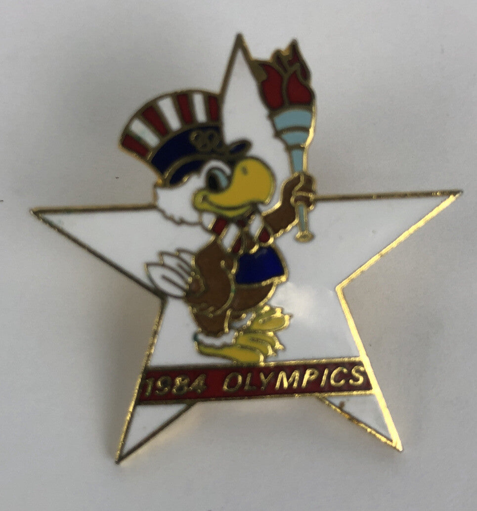1984 Olympics XXIII Los Angeles Sam the Eagle Torch white Hat Lapel Pin - Rare