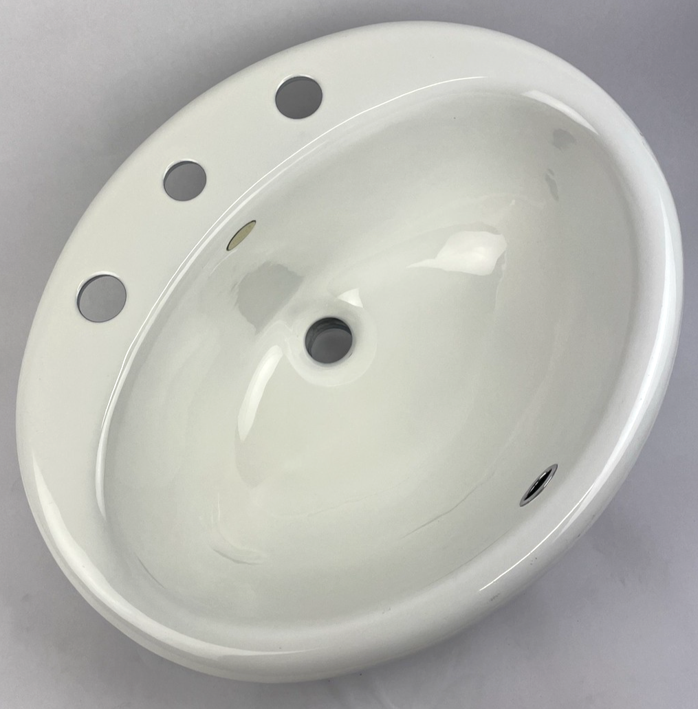 KOHLER K-2904 Farmington white cast iron drop in bathroom sink 8 inch widespread faucet centerset NOS