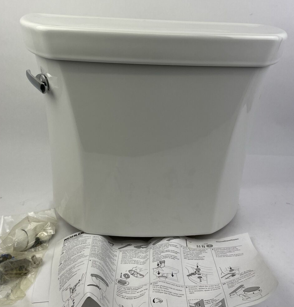 Kohler K-4468-T-0 Wellworth white toilet tank with trip lever and flush valve