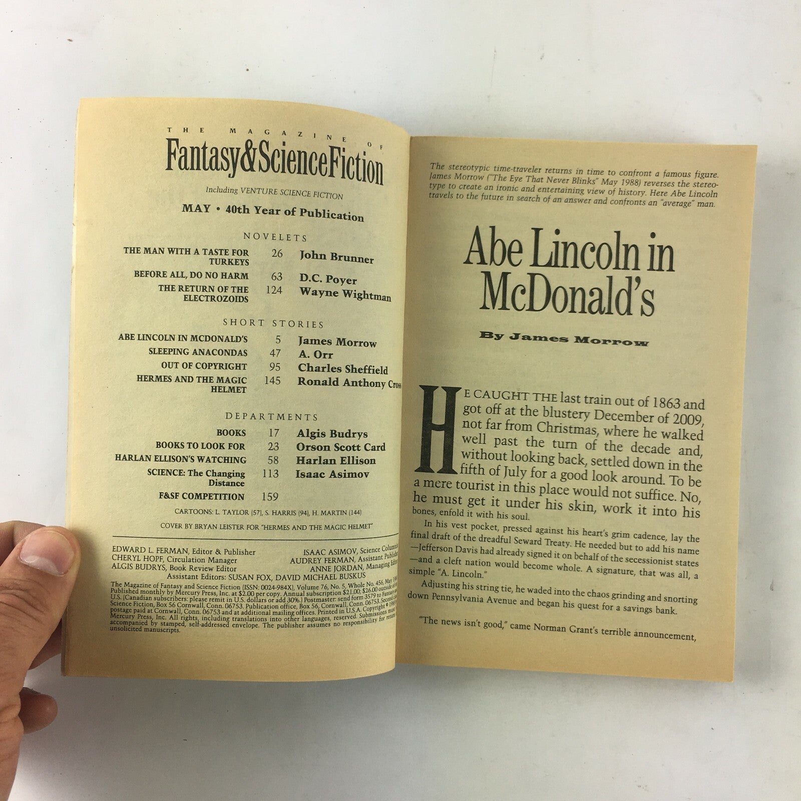 May Fantasy & Science Fiction Magazine Abe Lincoln James Morrow John Brunner