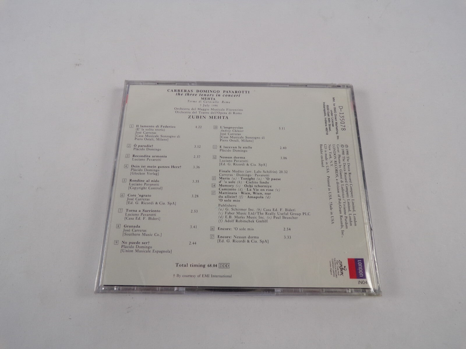 Carreras Domingo Pavarotti The Three Tenors In Concert Mehta II Lamento Di CD#2