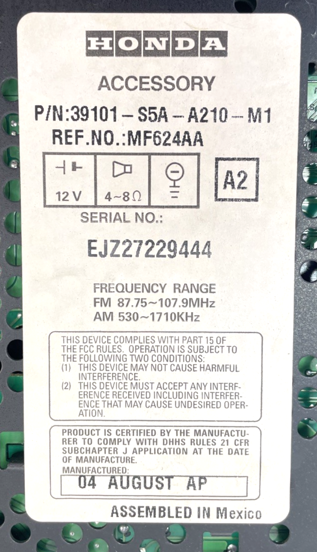2001-2005 Honda Civic Radio Receiver AM FM CD Player OEM 39101-S5A-A210-M1