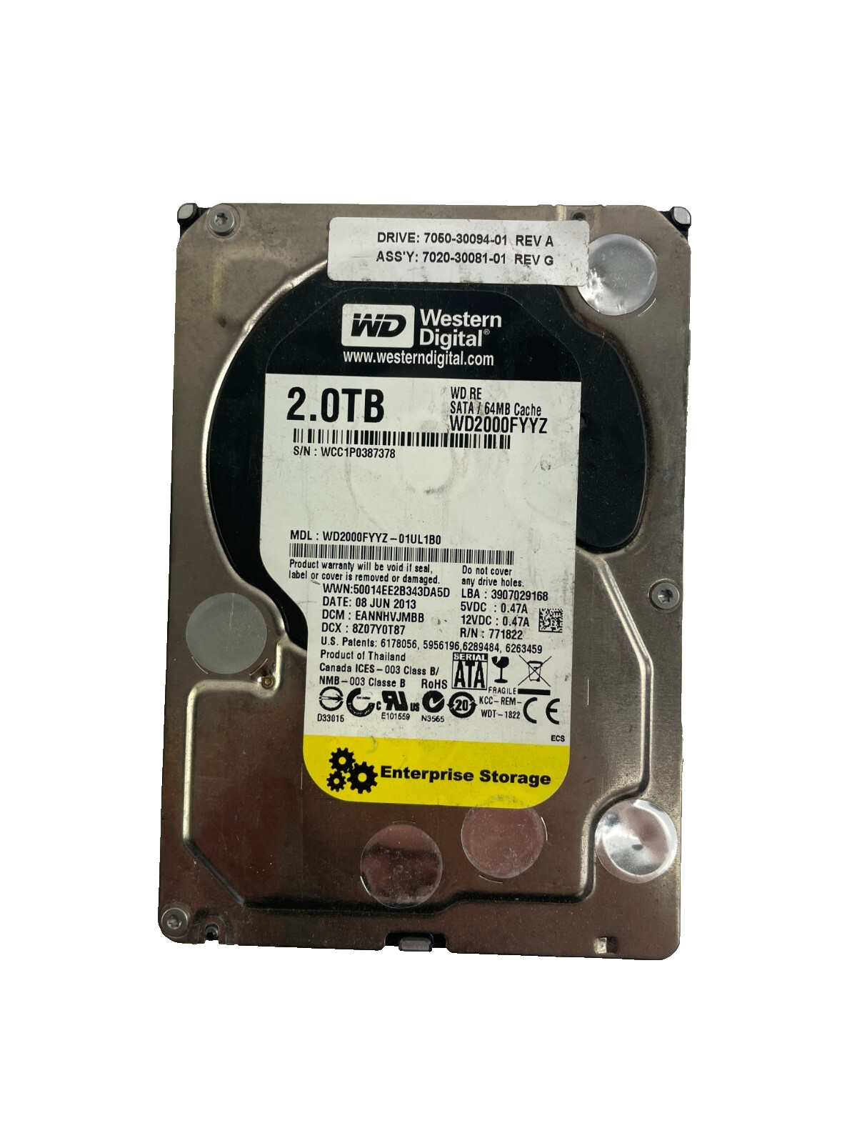 Western Diginal Model WD2000FYYZ - 01UL1B0 SATA Internal Hard Drive Cache 64MB